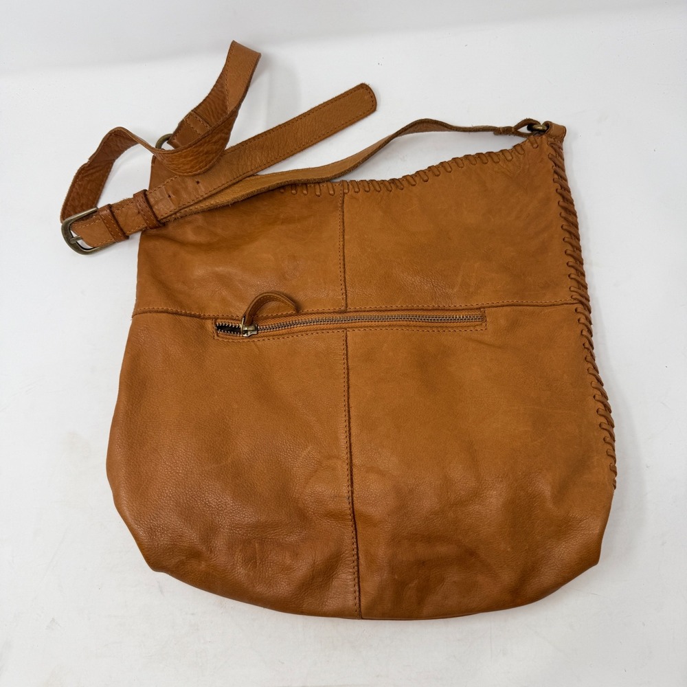 Valenca Holland Cognac‎ Leather Whipstitch Crossbody Hobo Bag Brass Hardware